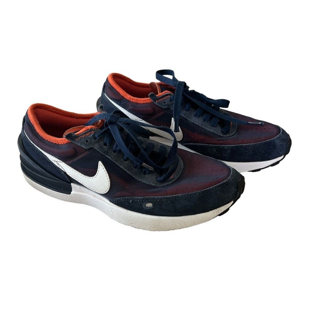 Nike Waffle Running Shoes Sneakers Size 5.5Y Blue/ Orange DC0481 401